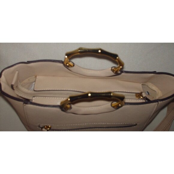 Liz Claiborne Beige Purse & Strap Silver Design Window Pane w/Gold Tone Handle - Picture 6 of 10
